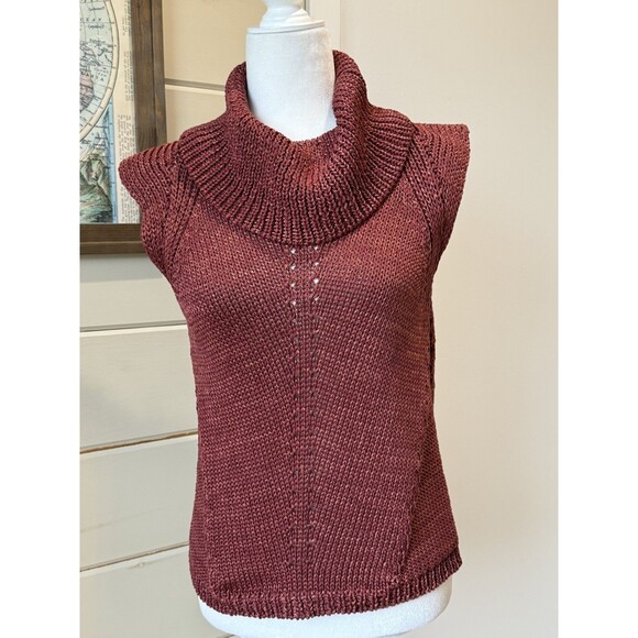 WHITE HOUSE Rust Brick Red Cowl Neck Knit Tailored Fitted Sweater Sz M - Picture 3 of 12